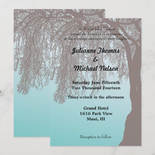 Weeping Willow Tree Wedding Einladung (Vorne/Hinten)