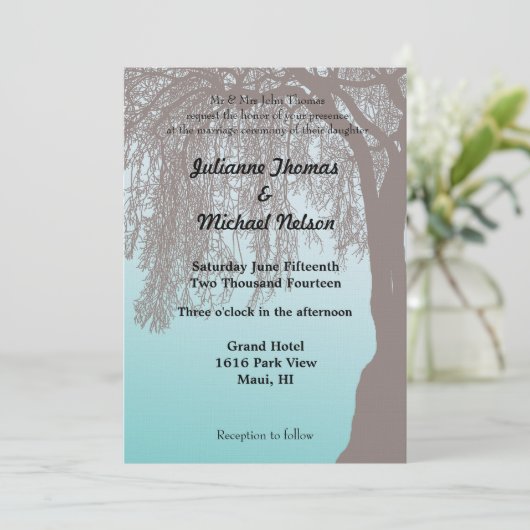 Weeping Willow Tree Wedding Einladung (Stehend Vorderseite)