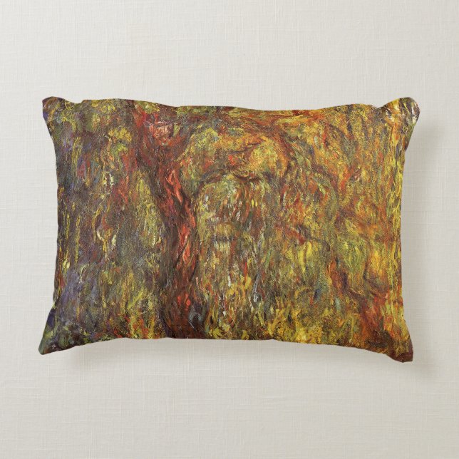 Weeping Willow von Claude Monet, Vintage Kunst Dekokissen (Rückseite)