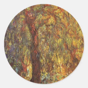 Weeping Willow von Claude Monet, Vintage Kunst Runder Aufkleber