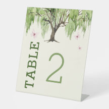 Weeping Willow Wedding Tischnummer Pedestal Sign