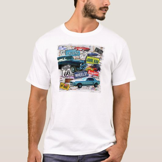 Weg 66 - HELLE T-SHIRTS klassische Autos MANN-' S (Vorderseite)