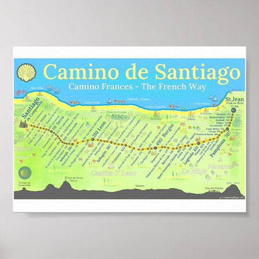 Weg der Santiago-Karte Poster (Vorne)