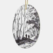 Weg im Holztintenwäsche-Landschaftszeichnen Keramikornament (Links)