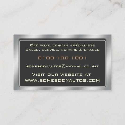 Weg von Roaders Reifen-Visitenkarte-Schablone 13 Visitenkarte (Rückseite)