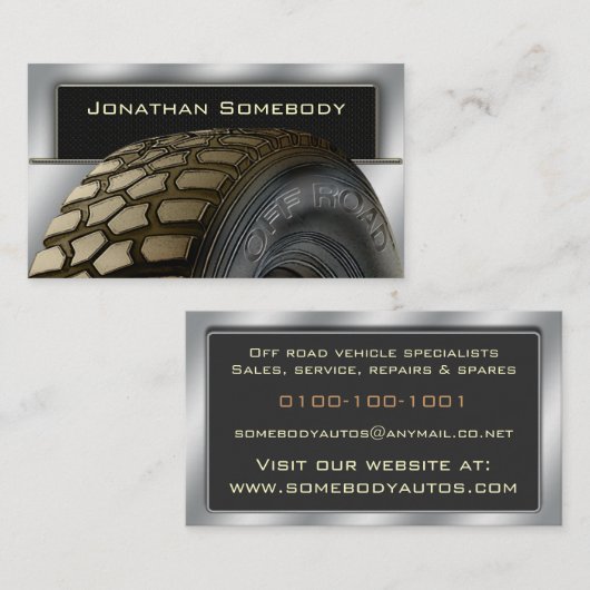 Weg von Roaders Reifen-Visitenkarte-Schablone 13 Visitenkarte (Vorne/Hinten)