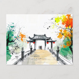 Weg zu einem Bergtempel Postkarte