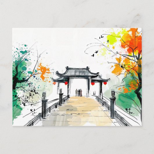 Weg zu einem Bergtempel Postkarte (Vorderseite)