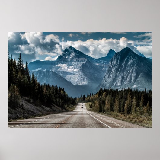 Weg zum großen Berg, Straße, Wald, tra Poster (Vorne)
