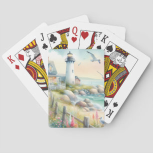 Weg zum Leuchtturm-Küstenhaus Spielkarten