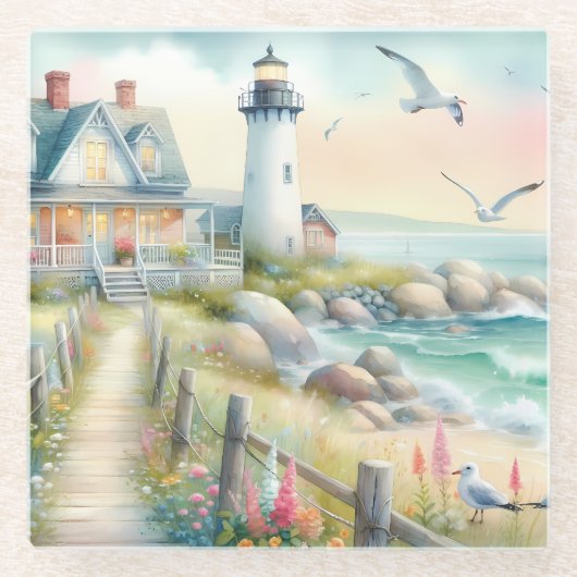 Weg zur Hütte Lighthouse Coastal Glasuntersetzer (Vorderseite)