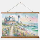 Weg zur Hütte Lighthouse Coastal Wandteppich Mit Holzrahmen (Vorne)