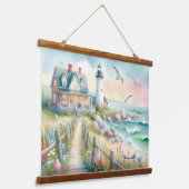 Weg zur Hütte Lighthouse Coastal Wandteppich Mit Holzrahmen (Gewinkelt)