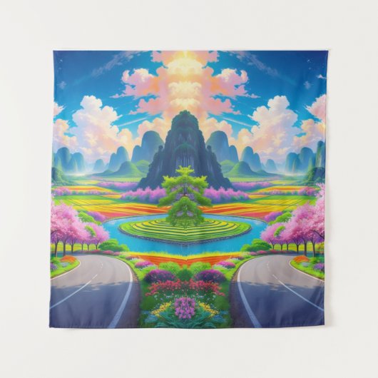 "Wege durch den Frühling - Fantasiewelt Wandteppich (Vorderseite)