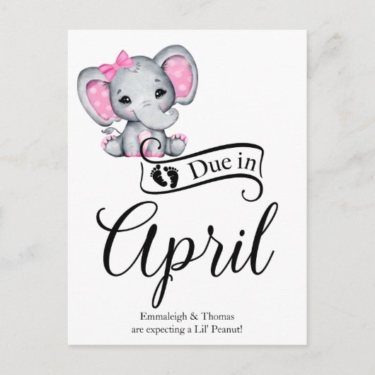 Wegen April Little Peanut Baby Girl Elephant Postkarte (Vorderseite)