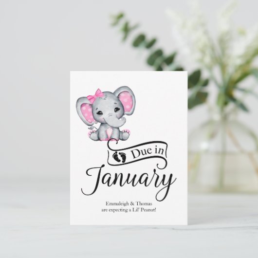 Wegen Januar Little Peanut Baby Girl Elephant Postkarte (Stehend Vorderseite)