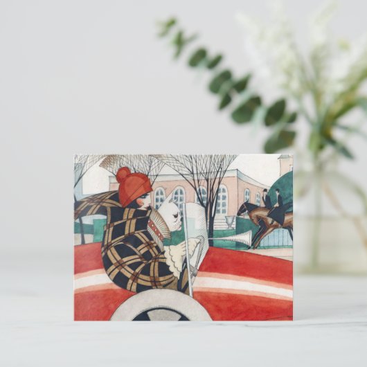 Wegener - Mädchen und Mops im Automobil Postkarte (Stehend Vorderseite)