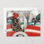 Wegener - Mädchen und Mops im Automobil Postkarte (Vorne/Hinten)