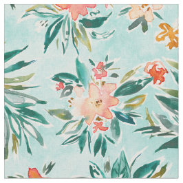 WEGGESCHAFFENES tropisches Aqua-Pfirsich-Aquarell Stoff