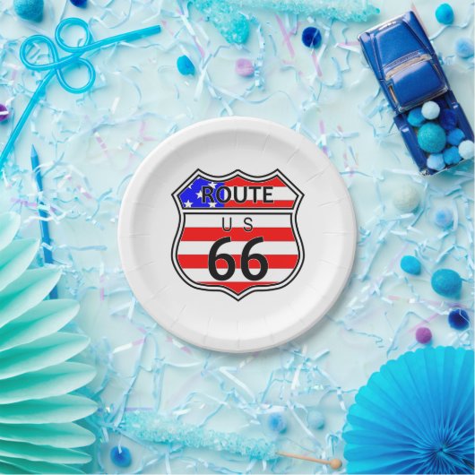 Wegweiser 66 mit Fahne Pappteller (Party)