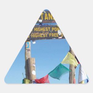 Wegweiser auf dem Gipfel des Kilimandscharo Kenia Dreieckiger Aufkleber