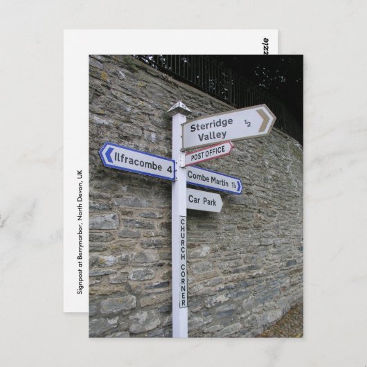 Wegweiser in Berrynarbor, North Devon, Vereinigtes Postkarte (Vorne/Hinten)