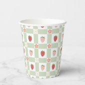 Wegwerf-Erdbeeren-Gingham Pastellgrün Pappbecher (Rückseite)