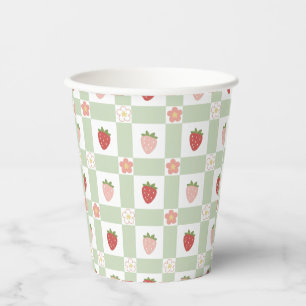 Wegwerf-Erdbeeren-Gingham Pastellgrün Pappbecher