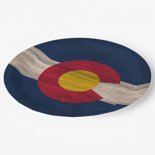 WegwerfpapierTeller hölzerner Colorado-Flagge Pappteller (Schrägansicht)