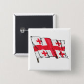 Wehende georgische Flagge Rot und Weiß Fünf Kreuze Button (Vorne & Hinten)