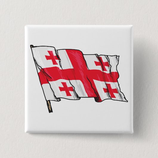 Wehende georgische Flagge Rot und Weiß Fünf Kreuze Button (Vorderseite)