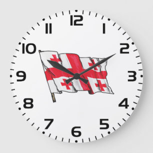 Wehende georgische Flagge Rot und Weiß Fünf Kreuze Große Wanduhr