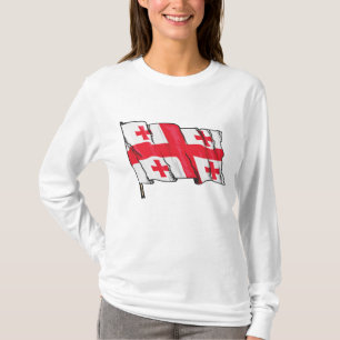 Wehende georgische Flagge Rot und Weiß Fünf Kreuze T-Shirt