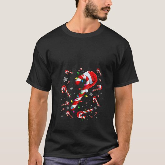 Weibchen Candy Cane Merry und helles, rot weißes L T-Shirt (Vorderseite)