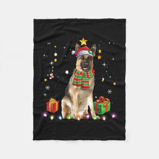 Weibchen Deutscher Schäferhund Dog Tree Weihnachts Fleecedecke (Vorderseite)