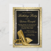 Weibchen Eleganter Black Gold High Heel Shoe Gebur Einladung (Vorderseite)