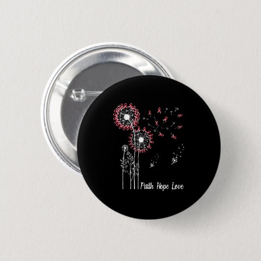 Weibchen Faith Hope Liebe Brustkrebs Dandelion Flo Button (Vorne & Hinten)