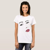 Weibchen Gesicht grauen Augen rote Lippen Make-up  T-Shirt (Vorne ganz)