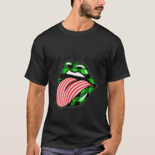 Weibchen Grün Kariert Candy Cane Lips Co T-Shirt