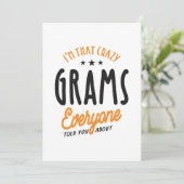 Weibchen, ich bin so verrückt Grams alle Dankeskarte (Stehend Vorderseite)