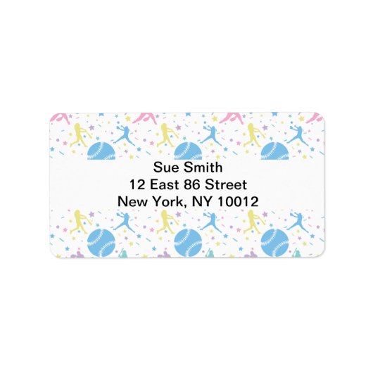 Weibchen Softball - Girly Baseball Silhouette Star Adressaufkleber (Vorne)