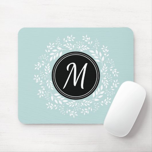 Weiblich blauer Blumengarn Custom Monogram Mousepad (Mit Mouse)