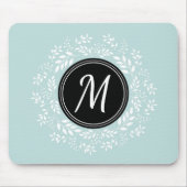 Weiblich blauer Blumengarn Custom Monogram Mousepad (Vorne)