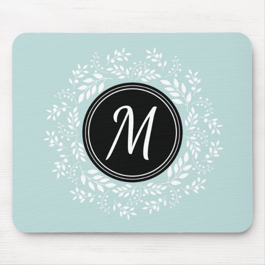 Weiblich blauer Blumengarn Custom Monogram Mousepad (Vorne)