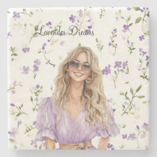 Weiblich Blond Lila Kleid Träume Floral Steinuntersetzer