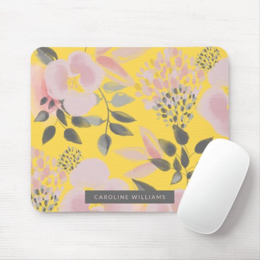 Weiblich Gelb Rosa Graue Blüte mit Ihrem Namen Mousepad (Mit Mouse)
