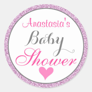 Weiblich & Glamourös Rosa Lila Glitter Baby Shower Runder Aufkleber