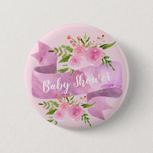 Weiblich, Hübsch, Chic, Florales Rosa Baby Shower Button