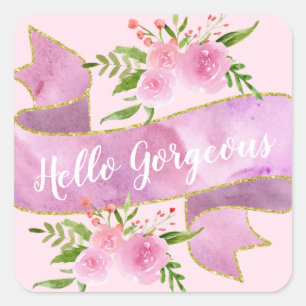 Weiblich Hübsche Florale Rosige Hello Gorgeous Gol Quadratischer Aufkleber