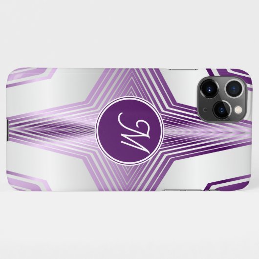 Weiblich, Mit Monogramm, Lila gestreift, geometris iPhone Hülle (Rückseite (Horizontal))